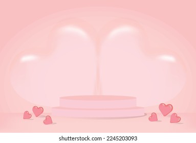 Podium for product display, Valentine's day pink background, Abstract mock up background 3D rendering.