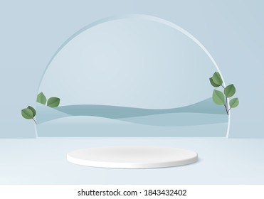 Podium product minimal scene with geometric platform. stand background vector 3d rendering with podium. stand to show cosmetic products. Stage show product on pedestal modern 3d studio blue pastel