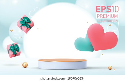 Podium for product placement in Valentines day with decorations Premium vector