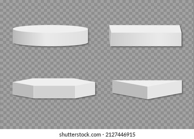 Podium para la presentación del producto. Cuadrado de plataforma blanca, formas triangulares, redondas, hexagonales.
Representar la presentación de un producto cosmético.
Ilustración del vector