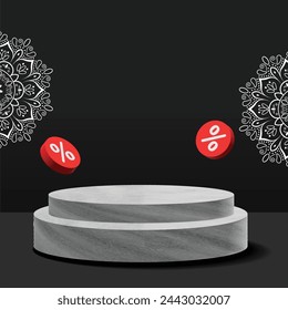 podio para productos de Ramadán o Eid al-Fitr en blanco y negro con descuentos vector