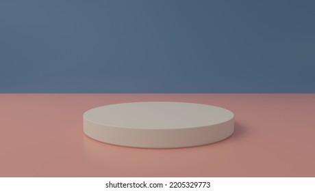 Podium. Realistic minimalist empty pedestal. 3D round stage for presentation and luxury product showing. blue showcase, advertising template. Blank platform with smooth surface