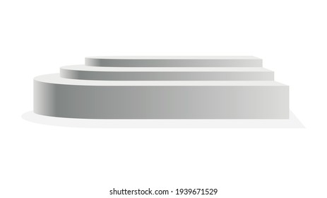 Podium realistic. Showroom pedestal, floor stage platform vector isolated mockup. 3D realistic round empty podium with steps. Concept of showcase for product, promotion sale or presentation