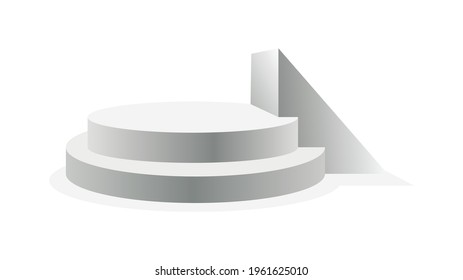 Podium realistic. Showroom pedestal, floor stage platform vector isolated mockup. 3D realistic round empty podium with steps. Concept of showcase for product, promotion sale or presentation