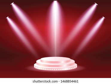 
podium with red background and pink light