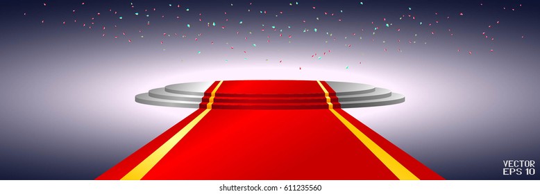 Podium with Red Carpet for Award Ceremony. Vector. 3D Illustration