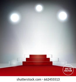 Podium and red carpet with lights front view  