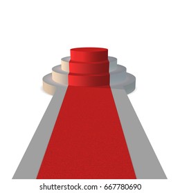 Podium with a red carpet. On the carpet, the texture of the carpet. Vector template.