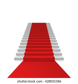 Podium with red carpet, Red stairs background, Vector illustration