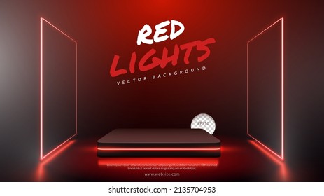 Podium with red lights, Concept of design for product display. Layout horizontal, Vector illustration