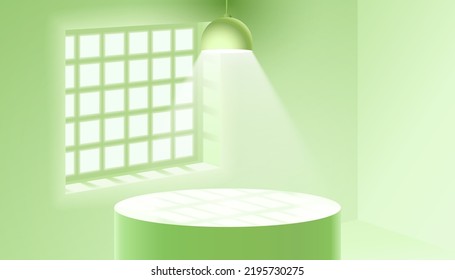 Podium room house, minimal modern studio, platform scene. Vector illustration