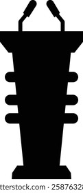 Podium of rostrum vector icon. Black vector icons, isolated on transparent background, solid pictogram Tribune elements, symbol for business meeting with microphone in glyph graphic designs styles.