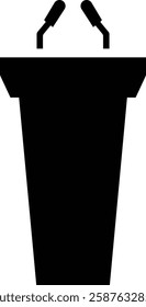 Podium of rostrum vector icon. Black vector icons, isolated on transparent background, solid pictogram Tribune elements, symbol for business meeting with microphone in glyph graphic designs styles.
