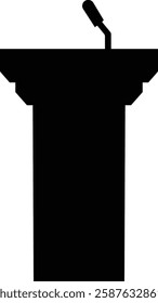 Podium of rostrum vector icon. Black vector icons, isolated on transparent background, solid pictogram Tribune elements, symbol for business meeting with microphone in glyph graphic designs styles.