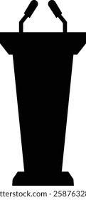 Podium of rostrum vector icon. Black vector icons, isolated on transparent background, solid pictogram Tribune elements, symbol for business meeting with microphone in glyph graphic designs styles.