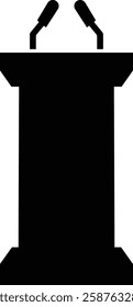 Podium of rostrum vector icon. Black vector icons, isolated on transparent background, solid pictogram Tribune elements, symbol for business meeting with microphone in glyph graphic designs styles.