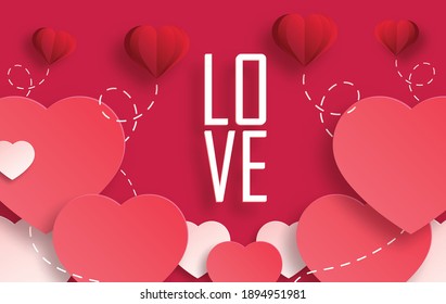 Podium round stage for Valentine’s day with red and gold heart for I love you day, red paper cut art and craft on red color backgroung with festive elements for greeting card, banner, web