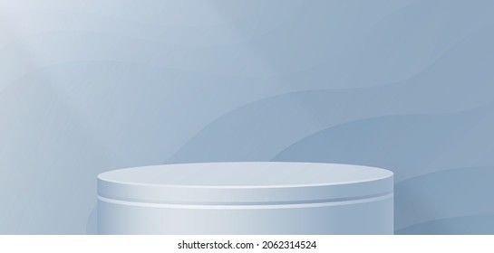 Podium round stage style, for Merry christmas and happy new year and festivals or greeting festival with blue paper cut art and craft on color backgroung with festive elements