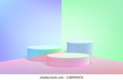 Podium scene or 3D round pillar stand on minimal pastel vector studio background