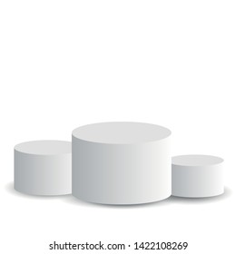 Podium scene or 3D round pillar stand scene and winner pedestal in studio.  White winners podium for business concepts