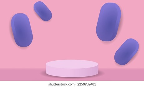 Podium-Szene, rosafarbener Hintergrund. Podium im minimalen Stil und 3D-Kreise für das Produkt. Vektor 3D-Minimalismus