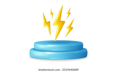 Podium scene with product platform and electric energy. Abstract scene banner with 3d pedestal. Product presentation mock up, show product podium, presentation offer platform. 3d podium stage. Vector