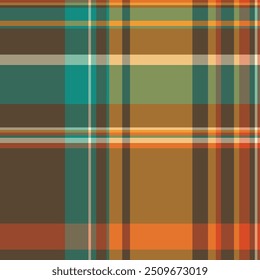 Podium seamless background fabric, kind texture pattern tartan. Decorative textile check plaid vector in orange and teal colors palette.