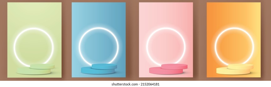 podium set minimal modern color white pastel mockup shape stand 