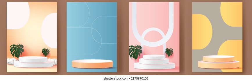 podium set minimal modern color white pastel mockup shape stand 