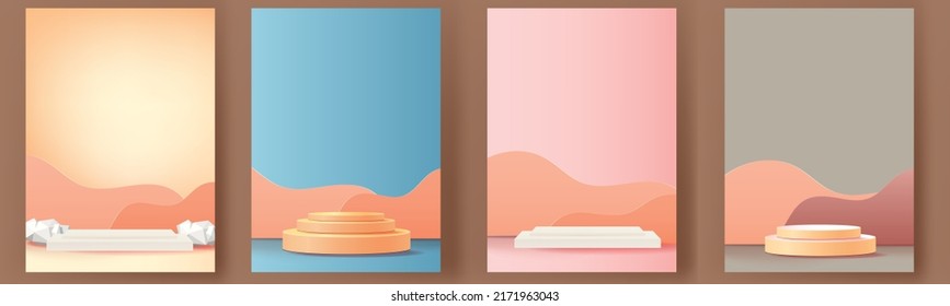 podium set minimal modern color white pastel mockup shape stand 