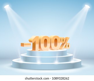 Podium with share discount percentage. Vector illustration
