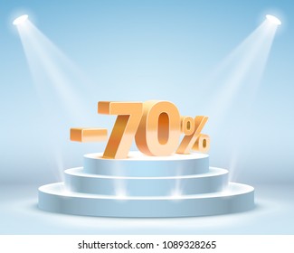 Podium with share discount percentage. Vector illustration