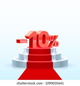 Podium with share discount percentage. Vector illustration