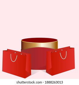 podium and shopping bag for product display. product advertising mockup