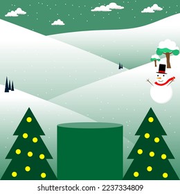 Podium show cartoon snow winter merry christmas concept
