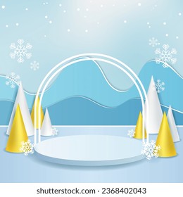 para mostrar productos. podio vacío con diseño minimalista y fondo invernal