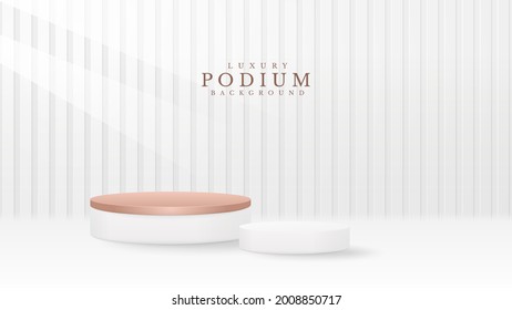 Podium showing white products. 3d luxury background concept. Vector illustration for promoting sales and marketing.