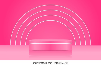 Podium shows the product on the semicircle neon pink background. Product presentation