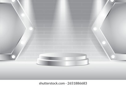 Podium silver gradient with 3d geometric shapes