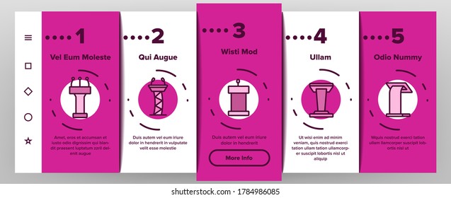 Podium Speaker Tool Onboarding Mobile App Page Screen Vector. Podium With Microphone For Debates, Tribune For Reader Or Orator, Classroom Pedestal Illustrations