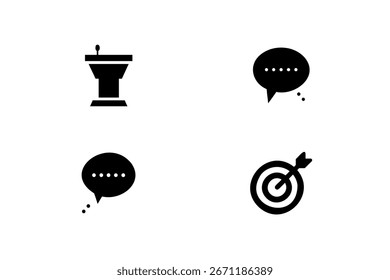 Podio discurso burbuja objetivo icono conjunto silueta conversación