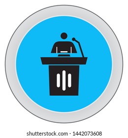 Podium speech icon design. Icon person speech website button on blue bright background. Business speaker icon design. Vector illustration.