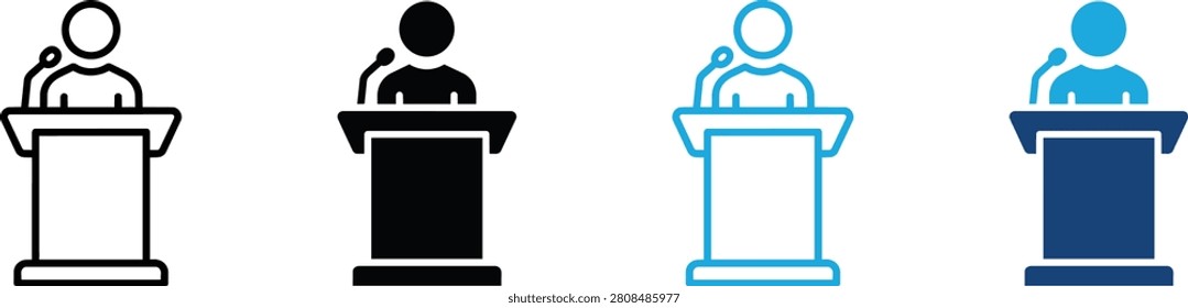 Podium speech icon set for presentations and public speaking events. Vector illustration.