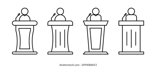 podium speech line icon set. speaker's podium symbol. conference sign. simple design isolated on white background