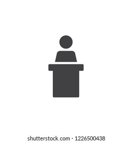 Podium speech vector icon. filled flat sign for mobile concept and web design. Speaker podium simple solid icon. Tribune symbol, logo illustration. Pixel perfect vector graphics