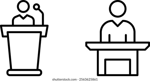 "Podium Speech Vector Line Icon Set – Public Speaking and Presentation Elements"