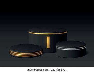 Podium sports awards ceremony concept. Winners celebrate rewards competition triumph winning round pedestal empty vector illustration