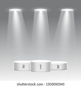 Podium sports awards. Pedestal. Spotlight. Vector illustration.