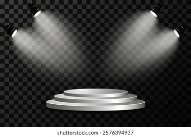 Podium with spotlight on transparent background. Vector illustration.Eps 10.