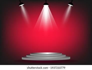 podium with spotlight for show with red wall background